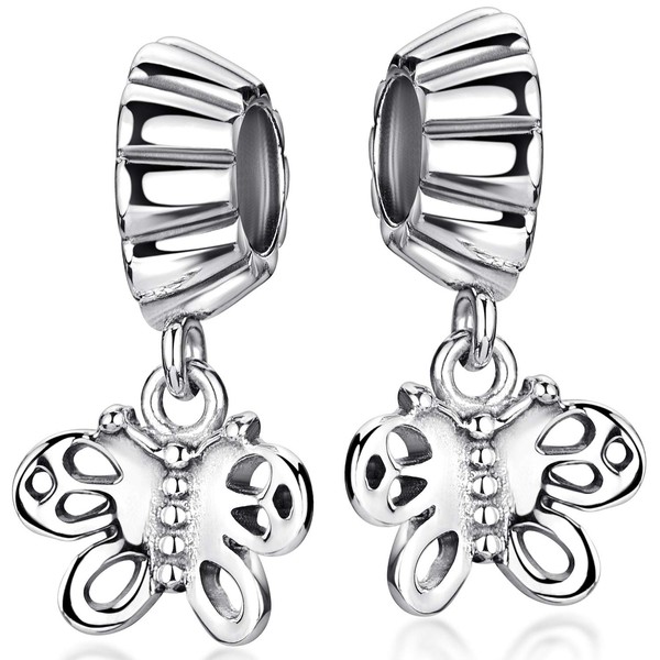 Materia 1 Pair Dangle Beads Butterfly Pendant Silver 925 FOREVER