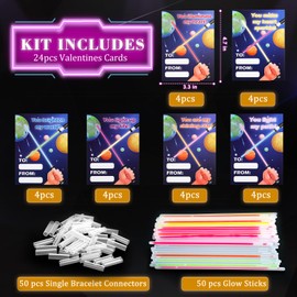 JXRYFFF 50 Pcs Glow Sticks with 24 Pcs Greeting Cards for Kids, Classroom Exchange Gifts, Party Favor Supplies, School Prizes for Boys and Girls