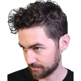 Lishy Curly Men Toupee Human Hair Replacement Systems for Men Hairpiece 20MM Curl All V-looped Full Skin PU Wigs 10x8inch 1B Off Black Color