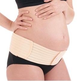Herzmutter - 3200 - Maternity Belly Belt - Abdominal Support Band - Adjustable Size - Pregnancy Belt for Gymnastics, Yoga, Sport - Beige | Narrow, size: L-XL