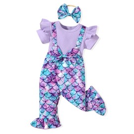 HINTINA Newborn Baby Girl Romper Outfits Short Sleeve Mermaid Jumpsuit Summer Clothes Set Nb