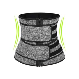 coastal rose Entrenador de cintura para mujer con control de abdomen y faja delgada para el vientre, Black Grey-two Cinturones (9 Huesos)-cremallera, L