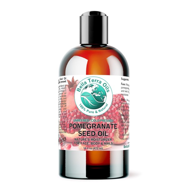 Bella Terra Oils - Organic Pomegranate Seed Oil 16 oz - Revel in the Essence of Punicic Acid & Ellagic Acid, Nature’s Gift for Radiant & Nourished Skin