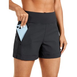 CRZ YOGA Women's Lightweight Mid Rise Hiking Shorts 4'' - Stretch for Athletic Summer Travel Outdoor Golf with Zip Pockets Ink Gray Large