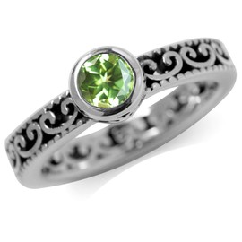 Silvershake Genuine Birthstone Gemstone 925 Sterling Silver Eternity Style Stackable Filigree Ring, 5.5, Sterling Silver Rhodium/White Gold & Antique Finishing, natural peridot - august birthstone