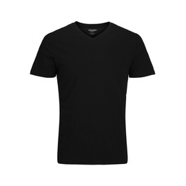 JACK & JONES Men's Jjeorganic Basic Tee Ss V-Neck Noos Top, Black, L