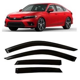 2022-2025 Tape-On Side Window Rain Guards Visor Deflectors for Honda Civic Sedan Lx Ex Si Hpt Sport Touring Smoke Tinted Protectors 2023 2024
