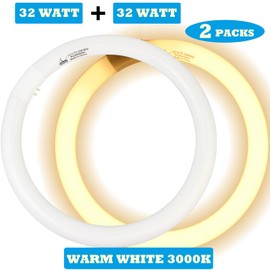 CHKADAWA FC12T9/KB 32 Watt Light Bulb, 12 inch FCL 32W T9 Circular Fluorescent Light Bulb, FC12T9 WW Round Light Bulbs Warm White 3000K, G10q 4 Pin Prong Base, 2 Pack