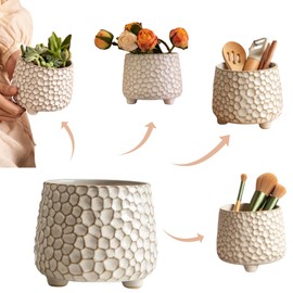 Alikexin Handmade Vintage Pinecone-shaped ceramic kitchen utensil holder, makeup brush and pen holder, Indoor succulent planter pot, countertop organizer for farmhouse home decor