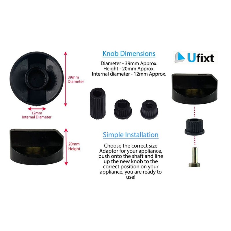 Ufixt Universal Black Control Knobs for Ovens, Cookers and Hobs