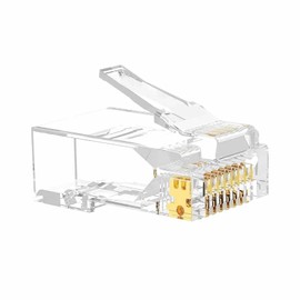 50-Pack Gold Plated RJ45 Connectors, Cat6 Ethernet Pass-Through Plugs, Compatible with Cat6/Cat5e/Cat5 UTP Solid & Stranded Network Cables, High-Speed Internet Connectors for Reliable Networking