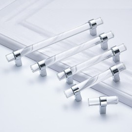 BonKuDoo 10 Pack Glass Drawer Pulls,Crystal Cabinet Handles Dresser Pulls(3-3/4 Inch Hole Center), Polished Chrome