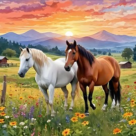 GDYEEH Horse Diamond Painting Adults, 5D Sunset Diamond Art Pictures Beginners, DIY Round Full Drill Grassland Diamond Painting Embroidery Cross Stitch Gifts Home Wall Decor 30 x 30 cm