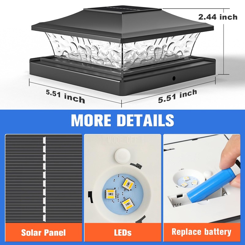 VOLISUN Solar Post Cap Light 12Pack Black: RGB Color Changing