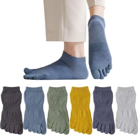 HWVICTORYV Men's 5 Toe Socks, Ankle Socks, 9.4 - 10.6 inches (24 - 27 cm), Set of 6, Cotton, Breathable, Antibacterial, Five Toe Socks, Men's, Summer, Thin, Short Socks
