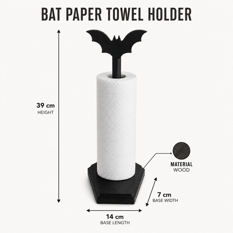 Gothic Bat Paper Towel Holder for Kitchen – Wooden Halloween