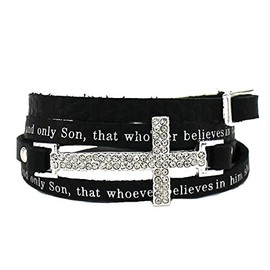 4031175 John 3:16 Leather Wrap Cross Bracelet Adjustable Belt Buckle for God So Loved The World