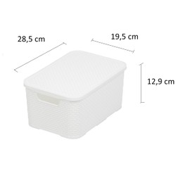 BranQ - Home essential Set of 2 Plastic Rattan Baskets with Lids made of Bisphenol A (BPA)-Free Polypropylene, 28.5 x 19.5 x 12.9 cm, White, Size S (7 Litres)
