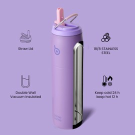 BOTTLE BOTTLE Stainless Steel Water Bottle with Straw Lid and Handle 32 oz Vacuum Insulated Cup for Sports Travel Gym Hiking, Leak-Proof Wide Mouth Water Bottles for Men and Women,violet