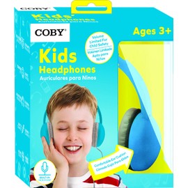 Coby Wired Kids Headphones | Lightweight Earphones with Microphone | Volume Limiting 85dB | Headset for Children| Isolation | On-Ear Kids Headphones for Kids for School (Blue)