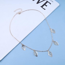 Allereya Vintage Leaf Dangle Necklace Metal Leaf Pendant Necklace Tiny Leaf Choker Necklace Gold Minimal Choker Necklace Jewellery for Women and Girls