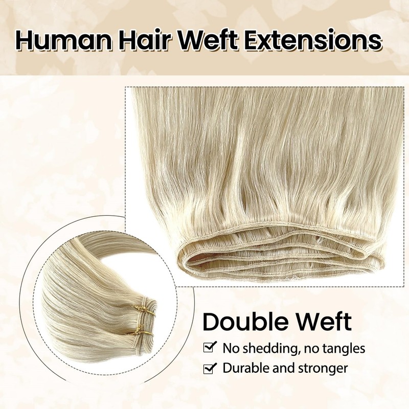 Platinum Blonde Sew in Hair Extensions Real Human Hair 20
