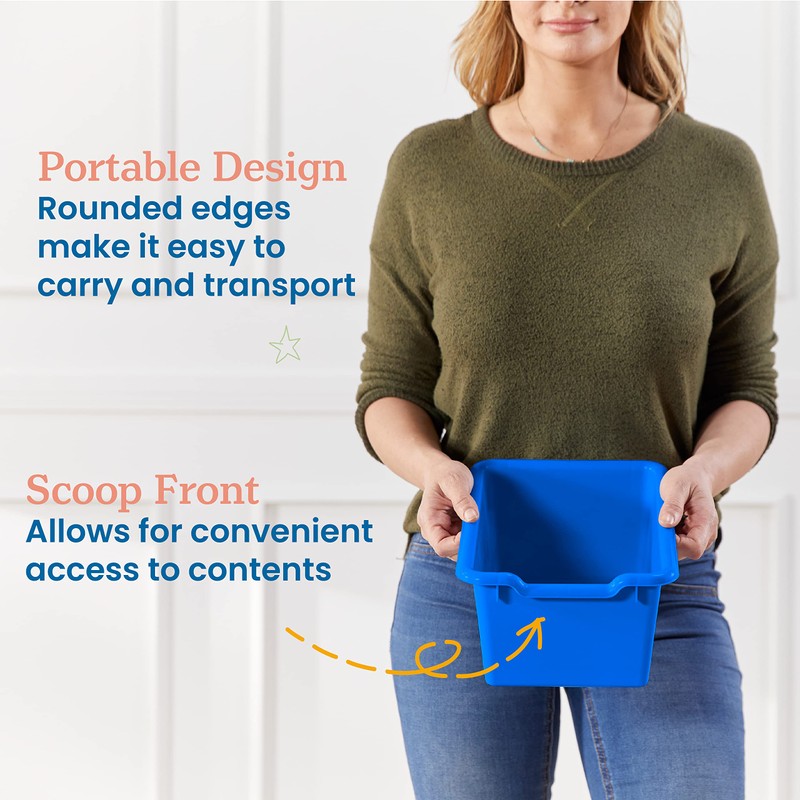 ECR4Kids Scoop Front Storage Bin, Multipurpose Organization, Blue, 30-Piece