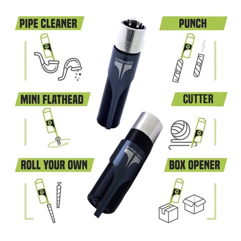 Kasher 360 Round Lighter Tool with Lighter - Stainless Steel