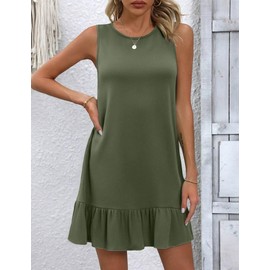 HOTOUCH Woman Tank Cute Dress Casual Swing Dresses T-Shirt Dress Beach Bathing Cover Up with Pockets Plus Size Army Green