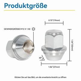 WZHUIDA 20 Wheel Nuts Taper Seat 60° M12 x 1.5 x 32, Compatible with Ford Focus Fusion Fiesta Factory Wheels, OEM Original One Piece Chrome Wheel Nuts