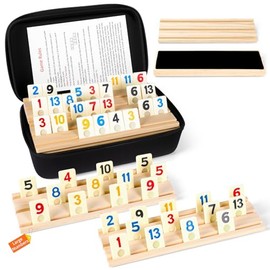 Rummy Cube Set, 2026 New 6 Player Edition with 6 Wooden Racks/Trays, 160 Large Numbers Rummy Melamine Tiles with Zippered Case, Rummy Travel Game Set - Classic Board Games for Family Adults Kids