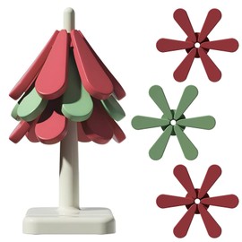 Silicone Trivets for Hot Dishes, Tree Shape Trivet Set, 3 Trivets with Stand, Trivets for Hot Pots and Pans (Square Base)