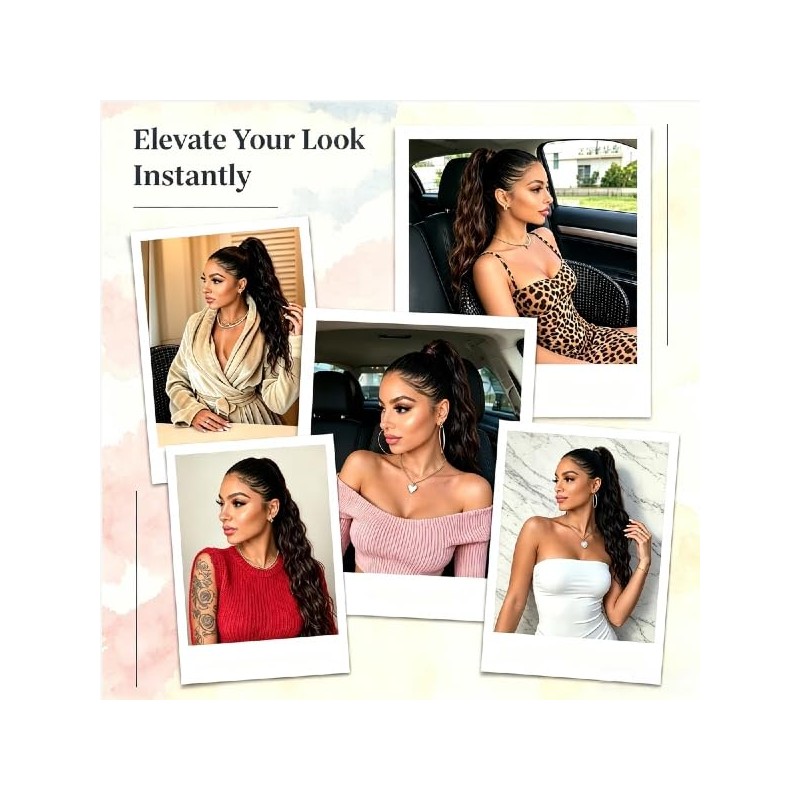 Ponytail Extension Magic Paste, 22Inch Ash Brown Highlighted Honey Blonde