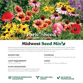 Park Seed Grow Your Own Vibrant Annual and Perennial Wildflower Garden Seeds Mixture, Easy to Grow Varieties for Pollinators and Spring Gardens - Midwest Regional Mix, 1/4 lb
