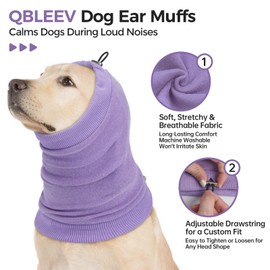 Dog Ear Muffs for Noise Protection – Calming Ear Wrap for Dogs During Fireworks, Thunder, Grooming & Bath | Soft Stretchy Adjustable Dog Headband for Anxiety Relief, Purple, S