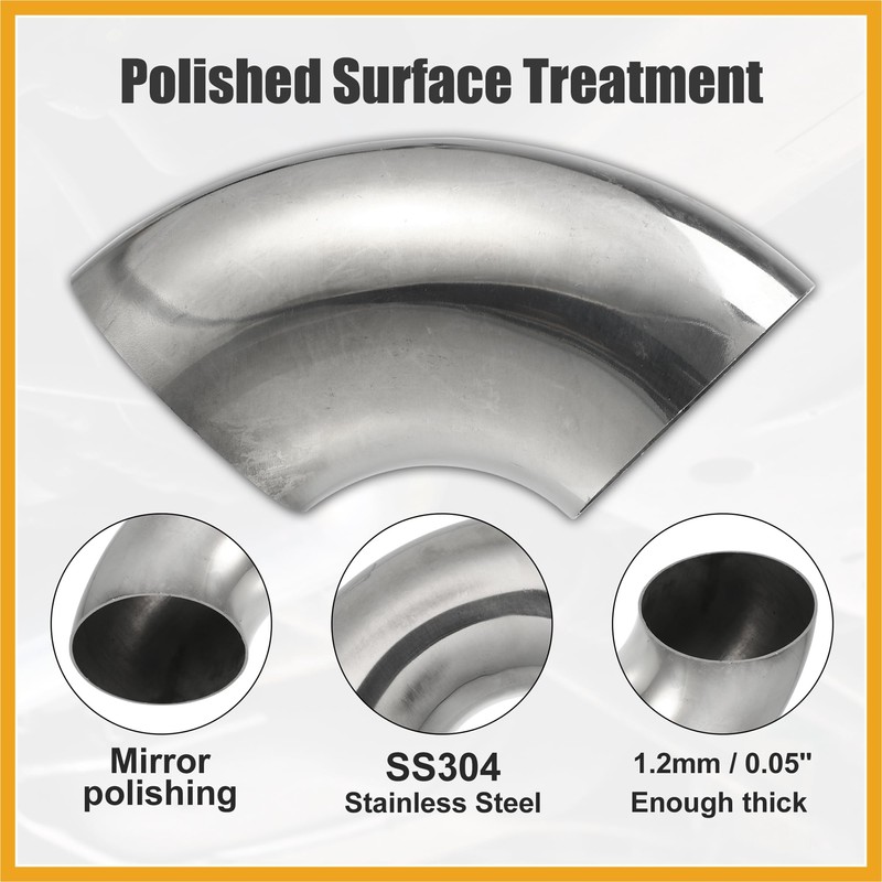 Partuto 1pcs OD 3 Inch 90 Degree 1.2mm Thickness Car