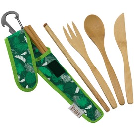 To-Go Ware 20200003902001 Bamboo Cutlery Kit, Green Tropics