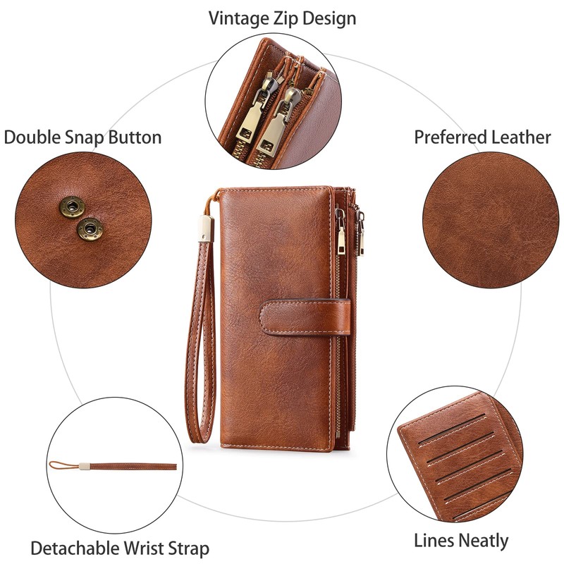 GOIACII Wallet for Women RFID Blocking Large Capacity Long Ladies