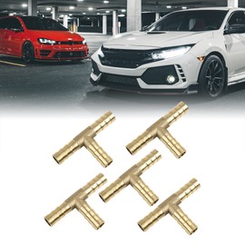 X AUTOHAUX 8mm Hose Barb Brass Joiner Tee 3 Way Adaptor for Air Water Oil 5pcs