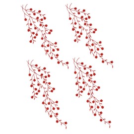 4 Pieces Long Patch Plum Blossom Iron on Patch Embroided Floral Applique for Garment Curtain Pillow Blanket Trimming Shoes Jeans Clothing Embellishments (Red,13.7inch)