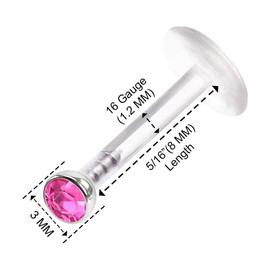 16g 8mm 2mm Clear Acrylic Monroe Labret Bar, No information
