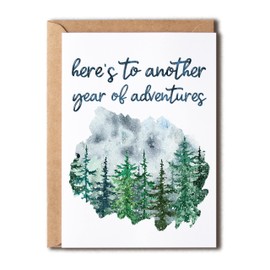 EruditeGifts Here's To Another Year Of Adventures - Rustic Anniversary Card - Birthday Card - Forest Birthday Card - Watercolor Design Card