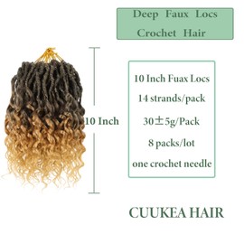 Deep Faux Locs Crochet Hair 10 Inch 8 Packs Goddess Locs Crochet Hair T27 Soft Faux Crochet Braids with Curly Ends Prelooped Deep Wave Croceht Braids for Black Women(Black mixed Blonde)