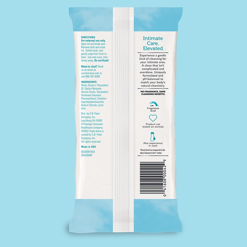 Summer's Eve Feminine Wipes, Fragrance Free, Vaginal Wipes with Gentle