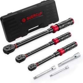 SUERCUP 1/4 3/8 1/2-inch Drive Torque Wrench - 3Pcs Torque Wrench Set 20-240in.lb, 5-45ft.lb, 10-170ft.lb, Dual-Direction Adjustable 72 Tooth Click Torque Wrench for Bicycle, Moto and Car Maintenance