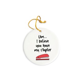 I Love Stapler Ceramic Ornament - Christmas Decorations - 3" Circle Ceramic Ornament