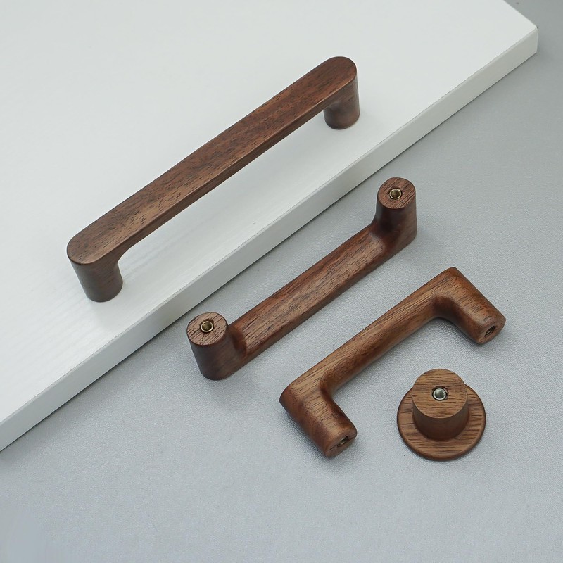 MFYS 6 Pack Walnut Wood Drawer Pulls Handes Rustic Cabinet