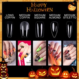 Gelike Soft Gel Full Cover Tips Kit for Soak Off Nail Extensions, 550 Pcs Clear Medium Coffin Jelly Tips False Press on Nails, 11 Sizes