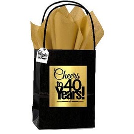 Celebrate Next Black & Gold 40th Birthday/Anniversary Cheers Themed Small Party Favor Gift Bags with Tags -12pack