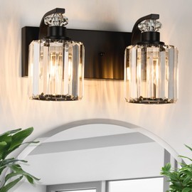 ALAISLYC Black Bathroom Light Fixtures with K9 Crystal Lampshade Bathroom Lighting Over Mirror Vanity Lights for Living Room,Bedroom,Restroom,Hallway 2 Lights